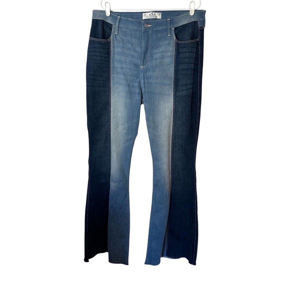 Hollister‎ Curvy High-Rise Vtg Flare Two-Tone Blue Jeans Size 21 35x31 Stretch
